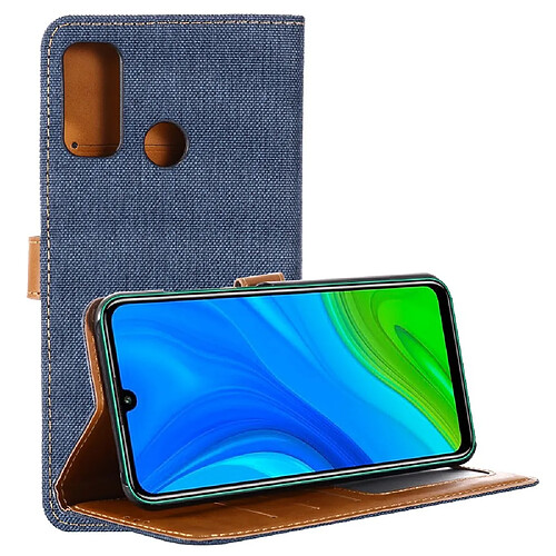 Etui en PU jean tissu flip bleu foncé pour votre Huawei P smart 2020