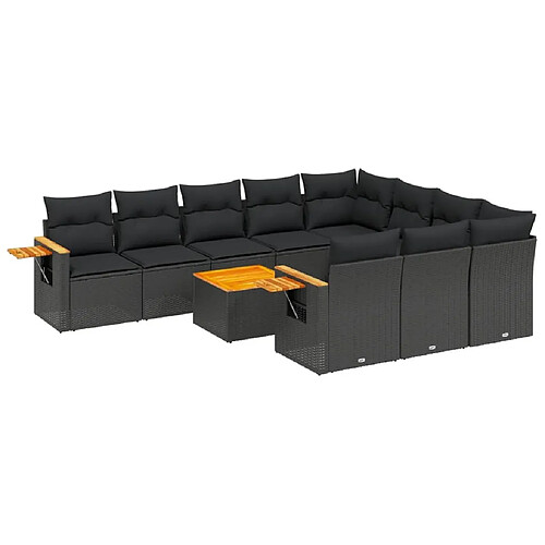 Maison Chic Salon de jardin 11 pcs avec coussins | Ensemble de Table et chaises | Mobilier d'Extérieur noir résine tressée -GKD75565