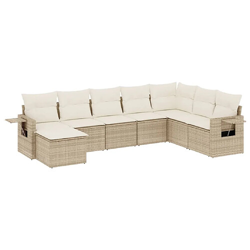 Maison Chic Salon de jardin avec coussins 8 pcs, Ensemble Tables et chaises de jardin, beige résine tressée -GKD973304