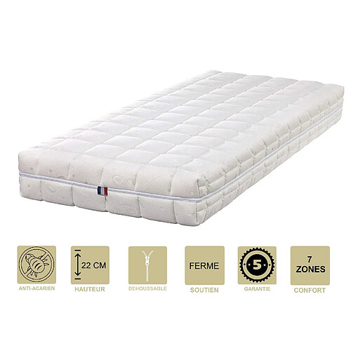 King Of Dreams Lot de 2 Matelas Face été Latex Naturel 70 Kg/m3 Face Hiver Mémoire de forme 60 Kg/m3 80x200 x 22 cm Ferme + Oreiller Visco + 2 Alèses - Déhoussable Housse Lavable - 7 Zones de Confort