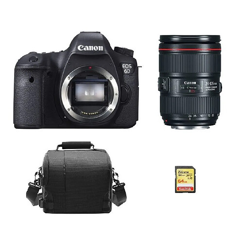 CANON EOS 6D + EF 24-105MM F4L IS II USM (White Box) + 64GB SD card + camera Bag