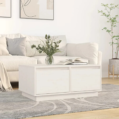 Maison Chic Table basse,Table Console Table d'appoint, Table pour salon Blanc 80x50x35 cm Bois massif de pin -MN36578