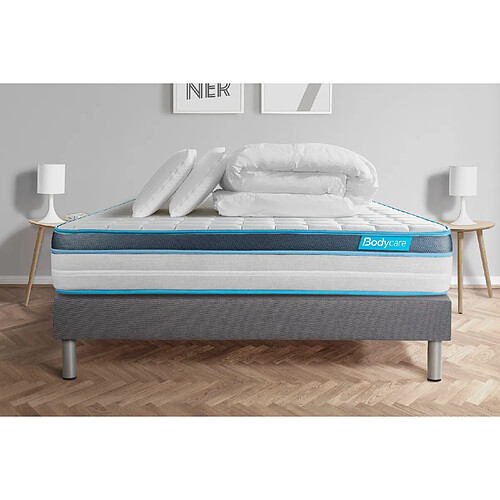 Bodycare Pack 160x200 matelas BodyFit + sommier kit gris + Couette 260x240cm + 2 oreillers 60x40cm