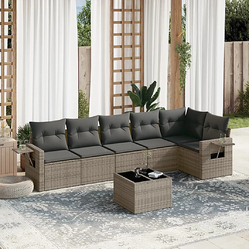 vidaXL Salon de jardin avec coussins 7 pcs gris résine tressée