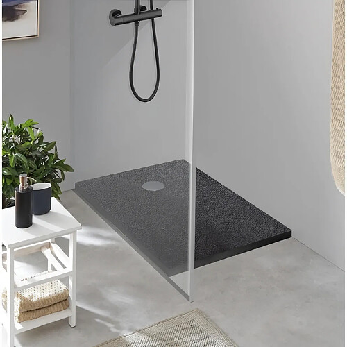 OCEANIC Receveur de douche en résine - Rectangulaire - 120x90x3,5 cm - Gris anthracite - Bonde de vidage et pieds inclus - Mo...