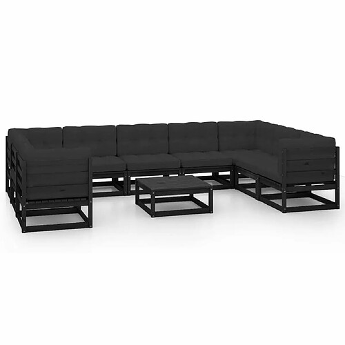 Maison Chic Salon de jardin 10 pcs + coussins - Mobilier/Meubles de jardin - Table et chaises d'extérieur Noir Bois de pin massif -MN28396