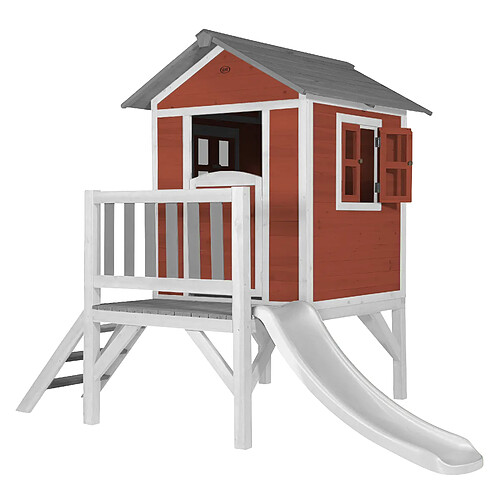 AXI Maison Enfant Beach Lodge XL en Rouge avec Toboggan en BLANC | Maison de Jeux en bois FFC pour les enfants | Maisonnette / Cabane de jeu pour le jardin