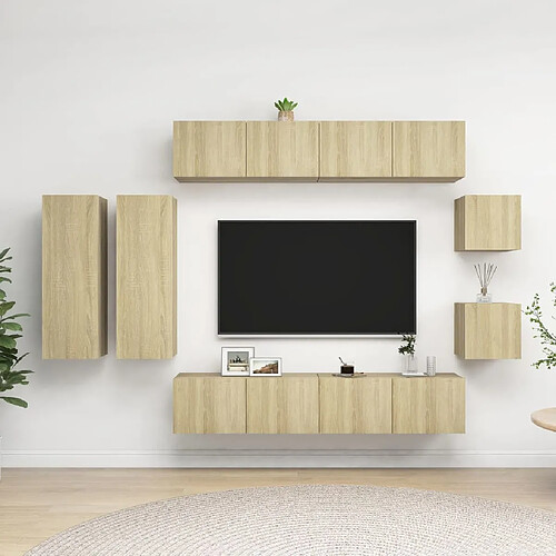 Maison Chic Ensemble de meubles TV 8 pcs | Banc TV Moderne pour salon | Meuble de Rangement - Chêne sonoma Aggloméré -MN60841