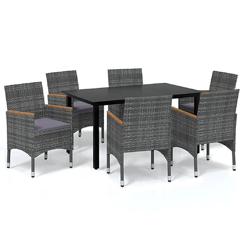 Maison Chic Mobilier à dîner 7 pcs de jardin avec coussins - Ensemble table et chaises d'extérieur - Salon/Mobilier de jardin classique Résine tressée Gris -MN19619