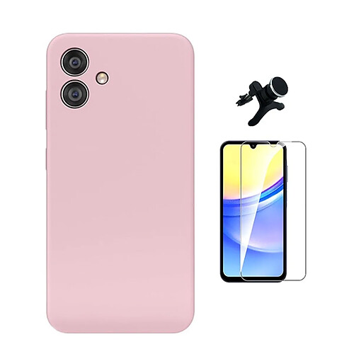 Kit Verre Trempé Clearglass + Housse Silicone Liquide + Support De Voiture Magnétique Phonecare Pour Samsung Galaxy A06 - Rose