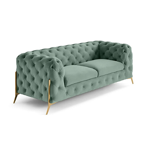 Lisa Design Camden - canapé 3 places chesterfield en velours - pieds en métal doré