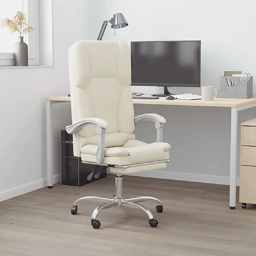 vidaXL Fauteuil de massage inclinable de bureau Crème Similicuir