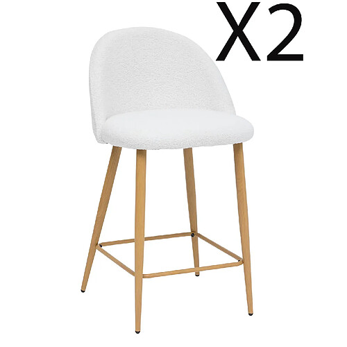 Pegane Lot de 2 chaises en tissu coloris blanc et pieds en métal coloris imitation chêne - Longueur 52 x Profondeur 49 x Hauteur 89 cm