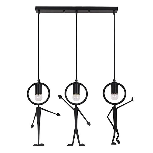 Universal 50cm pendentif en fer en fer petit lustre de jardin, LED dessin animé chambre enfant lustre en fer forgé, balançoire petit homme lustre noir(Le noir)