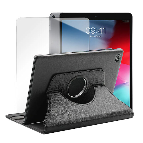 Etui rotatif en simili cuir + verre trempé pour iPad Air 3 (2019) 10.5" (A2152/A2123/A2153/A2154) - Noir - Visiodirect -