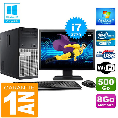 PC Tour DELL 7010 Core I7-3770 Ram 8Go Disque 500 Go Wifi W7 Ecran 22" · Occasion