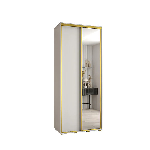 Abiks Meble Armoire à portes coulissantes Davos 3 H235.2 x L100 x P45 2 portes coulissante (Blanc/Blanc/Or)