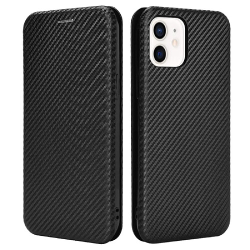 Coque en TPU + PU en fibre de carbone anti-empreintes digitales, magnétique noir pour votre Apple iPhone 13 6.1 pouces