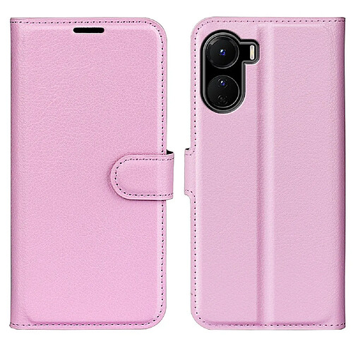 Etui en PU texture litchi, fermoir magnétique avec support pour votre Vivo Y16 4G - rose