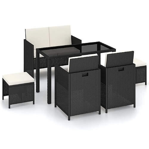 Maison Chic Salon de jardin 6 pcs + coussins - Mobilier/Meubles de jardin - Table et chaises d'extérieur Résine tressée Noir -MN17383