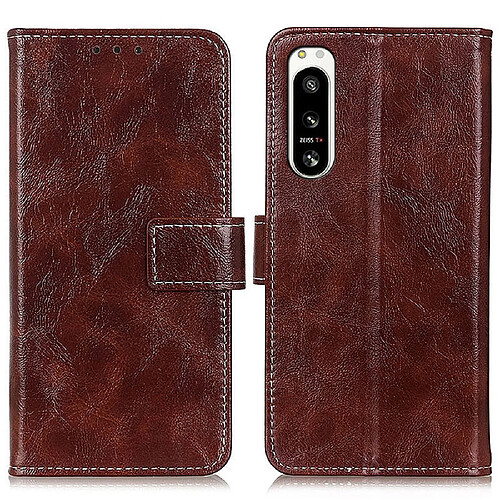 Etui en PU texture rétro crazy horse, anti-chocs avec support pour votre Sony Xperia 5 IV 5G - marron