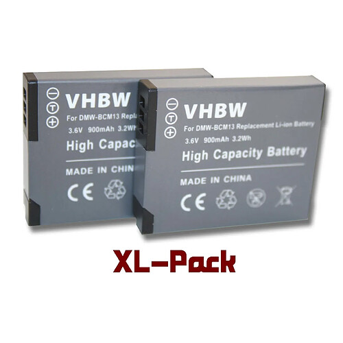 Lot 2 batteries vhbw 900mAh pour appareil Panasonic Lumix DMC-FT5, -TS5, -TZ40, -TZ41, -TZ56, -TZ61, -ZS30.Remplace: DMW-BCM13,DMW-BCM13E, DMW-BCM13PP