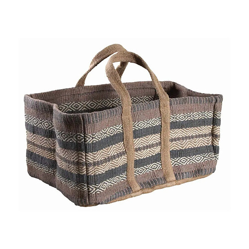 Aubry Gaspard Sac à bûches en toile de jute épaisse Pampa beige et gris.