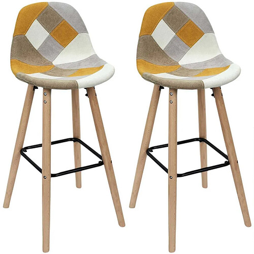 The Home Deco Factory Set de 2 tabourets de bar patchwork jaune.