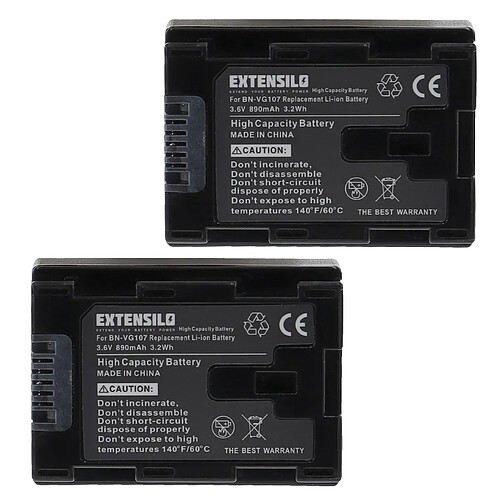 Vhbw EXTENSILO 2x Batteries compatible avec JVC GZ-HM320U, GZ-HM330, GZ-HM330BEK, GZ-HM330BEU appareil photo, reflex numérique (890mAh, 3,6V, Li-ion)