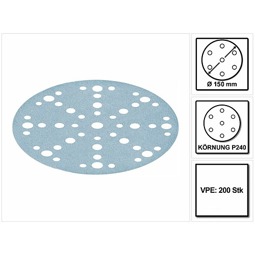 Festool STF D150/48 Disques abrasifs Granat P240 150 mm - pour RO 150, ES 150, ETS 150, ETS EC 150, LEX 150, WTS 150, HSK-D 150 - 200 pcs. ( 2x 575168 )