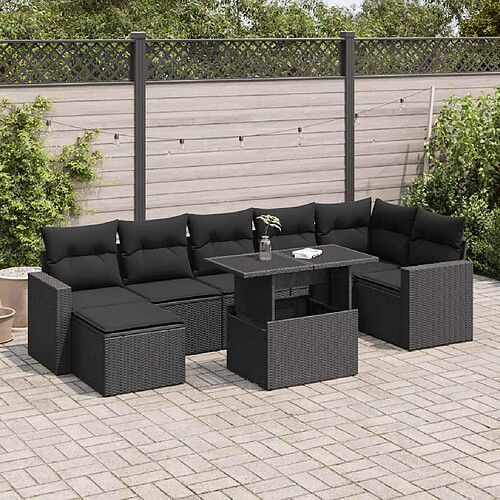 vidaXL Salon de jardin 8 pcs avec coussins noir résine tressée