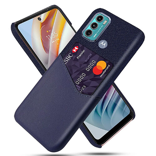 Coque en TPU + PU Combo Design Hybride Bien Protégé avec porte-carte bleu pour votre Motorola Moto G60