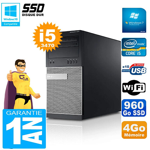 PC Tour DELL 7010 Core I5-3470 RAM 4Go Disque 960 Go SSD Wifi W7 · Occasion