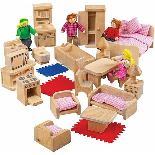 Bigjigs Toys Jeu en bois - Poupée Famille et Meubles