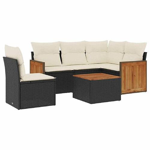 Maison Chic Salon de jardin 6 pcs avec coussins | Ensemble de Table et chaises | Mobilier d'Extérieur noir résine tressée -GKD63201