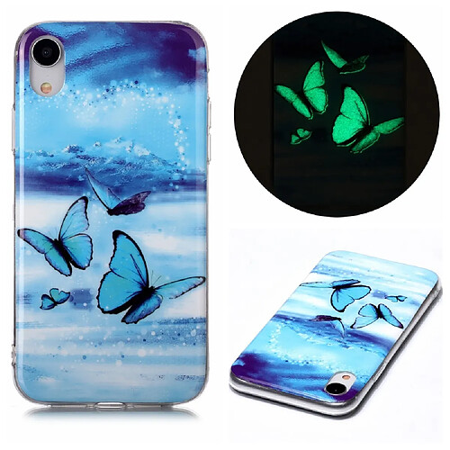 Coque en TPU noctilucent flexible papillon bleu pour votre Apple iPhone XR 6.1 pouces