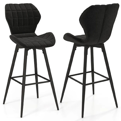 Helloshop26 Lot de 2 chaises tabourets de bar chaises hautes rembourrées repose-pieds chaises de cuisine moderne en métal noir 20_0008732