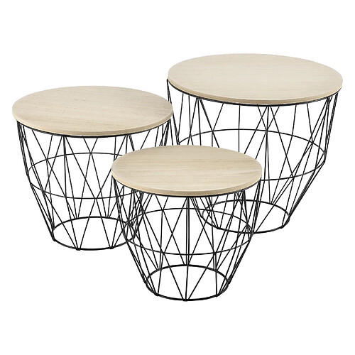 Set de 3 Tables Gigognes Padua Plusieurs Tailles Effet Chêne et Noir [en.casa]