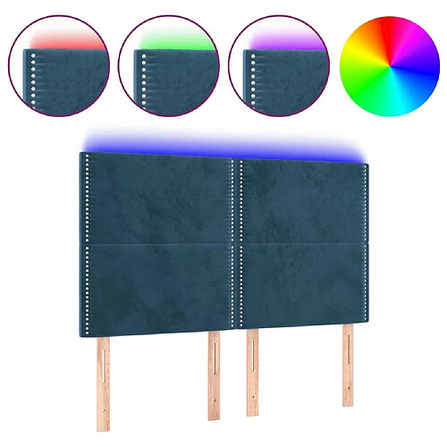 Maison Chic Tête de lit moderne à LED lumineuse pour chambre - Décoration de lit Bleu foncé 144x5x118/128 cm Velours -MN46132