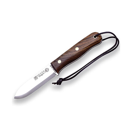 Couteau de chasse Joker "S Trapper", lame de 10 cm, mango noyer, étui en cuir brun avec silex, acier Sandvik 14C28N, outil de pêche, de chasse, de camping et de trekking