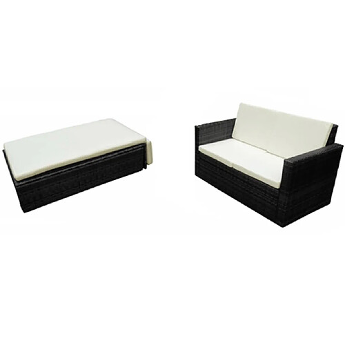 Maison Chic Salon de jardin 2 pcs avec coussins - Table et chaises d'extérieur - Mobilier/Meubles de jardin Moderne Résine tressée Noir -MN30588