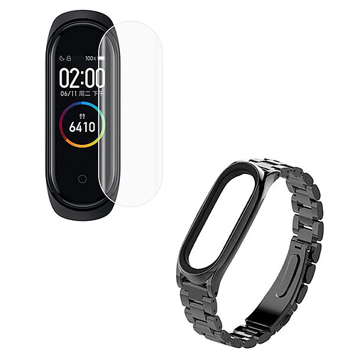 PHONECARE Kit Bracelet en acier Stainless Lux + Outil+ Gel d'écran de film protecteur Full Coque pour Xiaomi Mi Band 6 / Mi Smart Band 6 - Noir