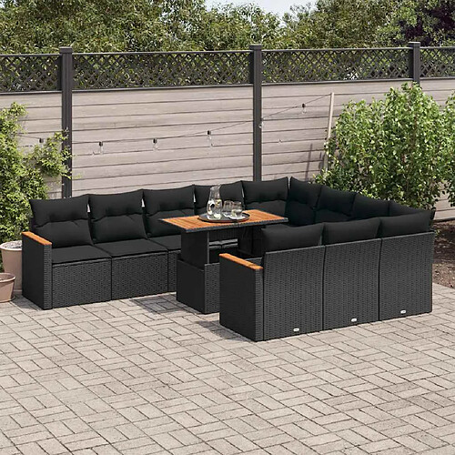 vidaXL Ensemble de canapés de jardin 11 pcs et coussins rotin acacia