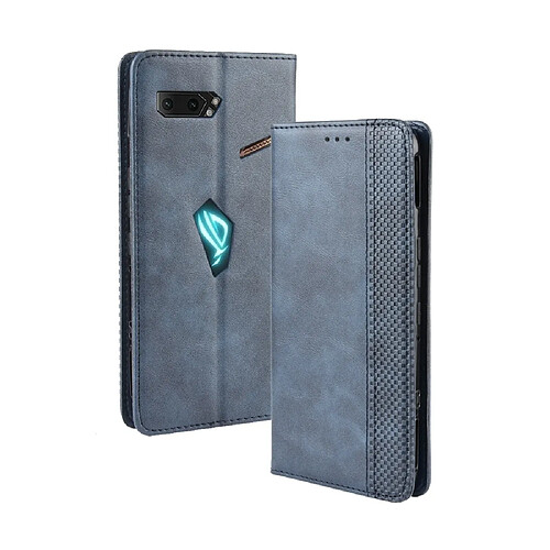 Wewoo Housse Coque Étui en cuir avec boucle magnétique et texture rétro pour Crazy Horse rabat horizontal Asus ROG Phone IIZS660KLavec support et emplacements cartes et cadre photo Bleu