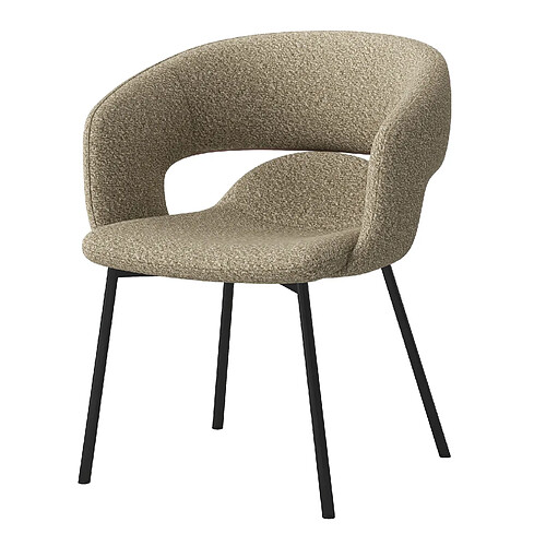 Moloo TRAVIS-Fauteuil de table en tissu Bouclé Grège et métal noir