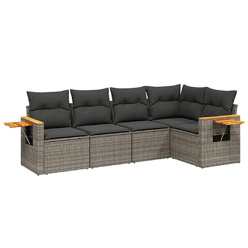 Maison Chic Salon de jardin 5 pcs avec coussins | Ensemble de Table et chaises | Mobilier d'Extérieur gris résine tressée -GKD59447