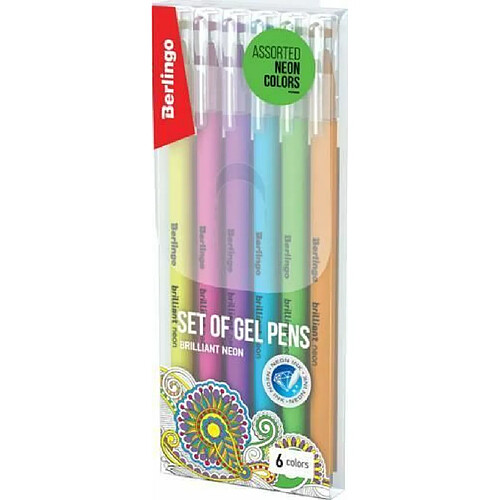 Berlingo Lot de 6 stylos à encre gel avec capuchon Multicolore 0,8 mm de largeur de trait pour le bureau, la maison ou l'école et l'université Série Brilliant Neon