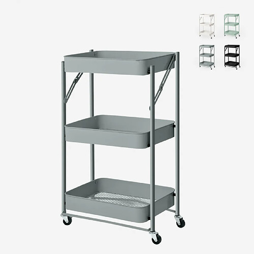 Ahd Amazing Home Design Chariot de cuisine pliable peu encombrant 3 étagères et roulettes Pikas, Couleur: Gris foncé