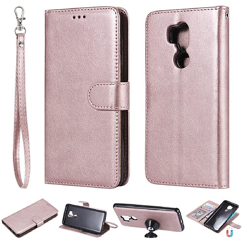 Wewoo Housse Coque Pour LG G7 ThinQ Solid Color Horizontal Flip de protection avec support et fentes cartes et portefeuille et cadre photo et lanière or rose