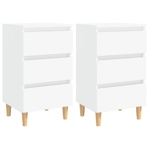 Maison Chic Lot de 2 Tables de chevet avec pieds en bois - Tables de Nuit Blanc 40x35x69 cm